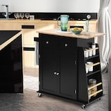 thumbnail of COSTWAY Carro de Cocina con Encimera, Isla de Cocina Móvil de Madera de Caucho con Soporte para Toallas, Estante Ajustable y 2 Cajones