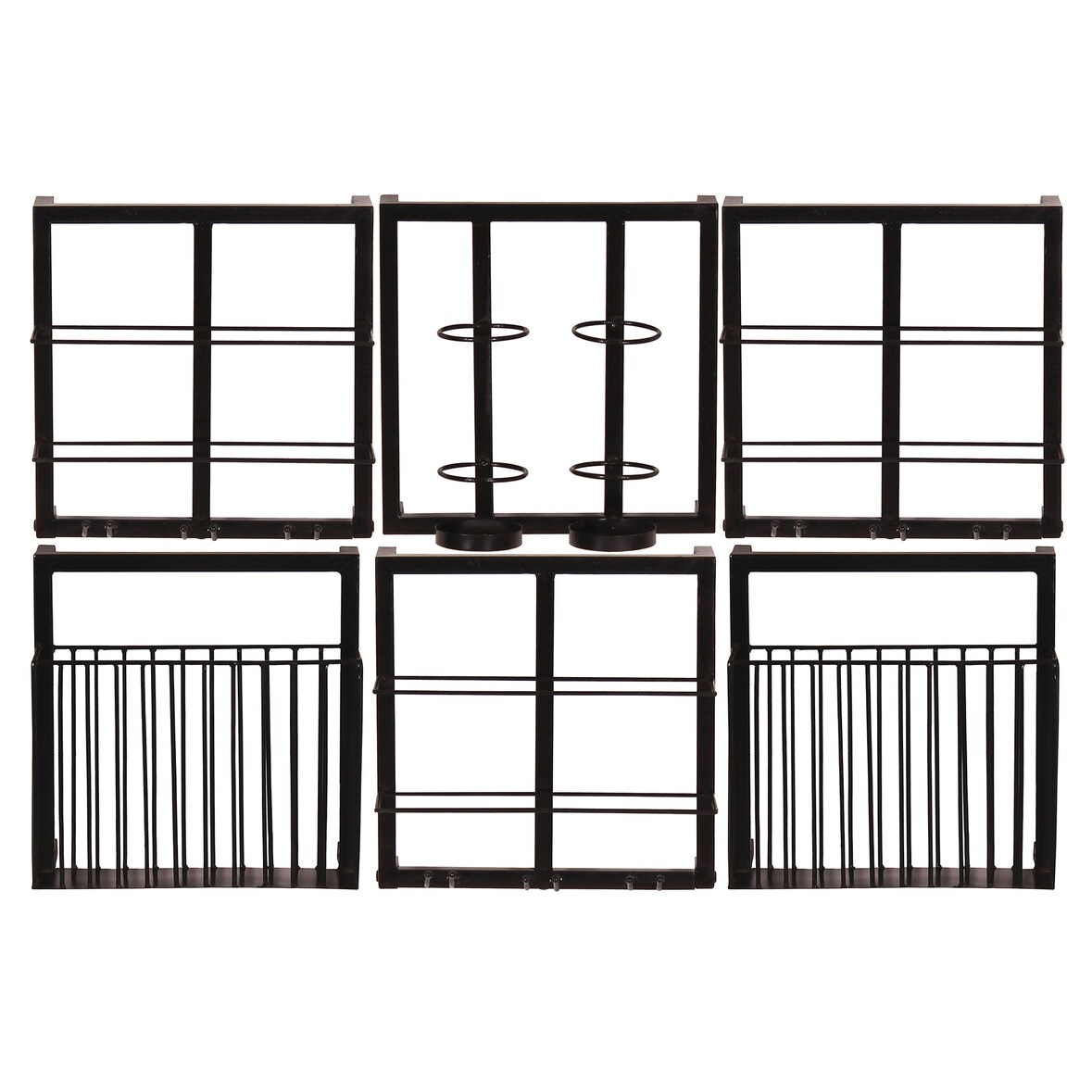 SIT Möbel Wandregal-Set | 6-teilig | 2 Körbe | Halterung für 8 Flaschen und 9 Gläser | Metall | Serie THIS & THAT | antikschwarz