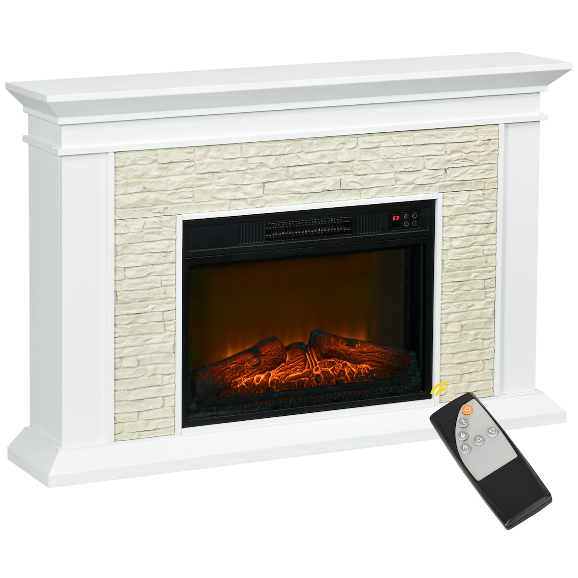 HOMCOM Lareira Elétrica 1800W com Efeito de Chama Temporizador Semanal e Proteção Contra Superaquecimento 120x24x80 cm Branco