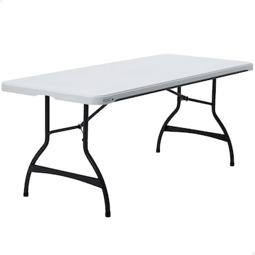 Mesa retangular com pés dobráveis efeito granito branco 182 x 76 x 74 cm