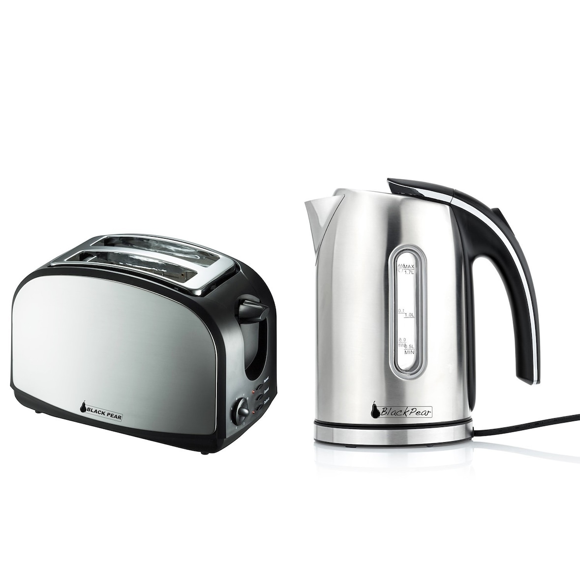 Set petit déj - Bouilloire 2200W 1.7L finition inox + Grille-pain 2 fentes inox 900W