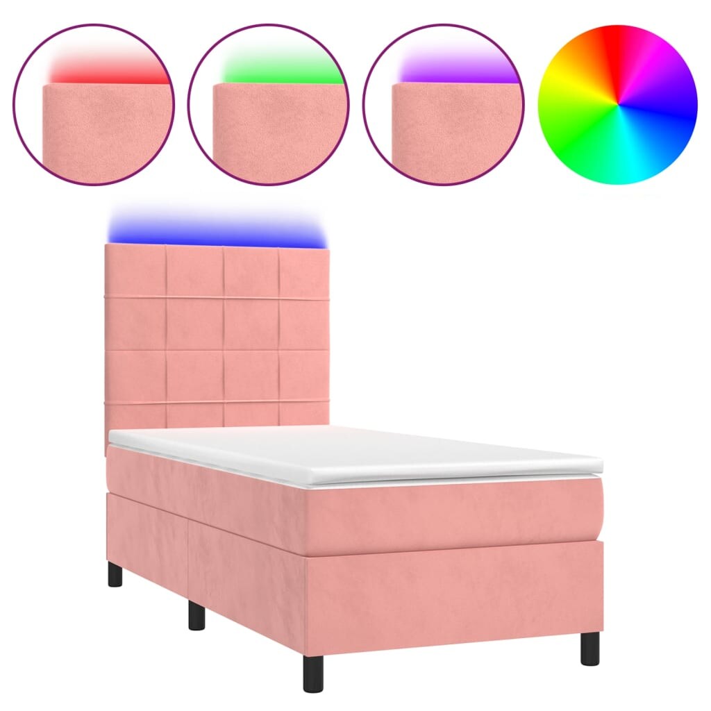 vidaXL Boxspringbett mit Matratze & LED Rosa 80x200 cm Samt
