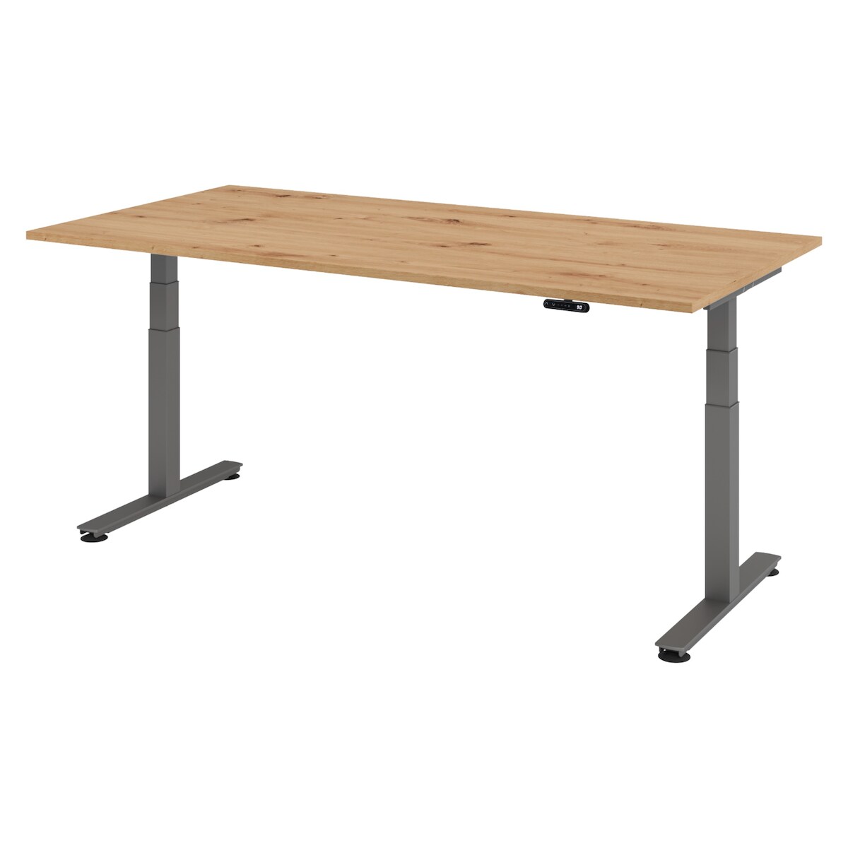 bümö elektrisch höhenverstellbarer Schreibtisch 200x100 cm in Asteiche, Gestell in graphit - Stehschreibtisch höhenverstellbar mit Memory-Steuerung,
