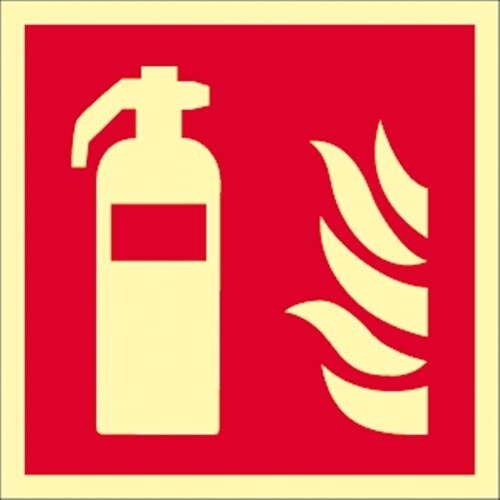 Schild Feuerlöscher ISO 7010, Kunststoff, langnachleuchtend, 160-mcd, 450x450 mm