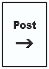 thumbnail of Post Schild mit Text und Richtungspfeil rechts Annahme Brief Paket hochkant A0 (841x1189mm)
