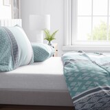 thumbnail of Bettwäsche 155x220 cm Set 100% Baumwolle Türkis Grau Weiß Streifen Rauten Design mit Reißverschluss 4 Teilig