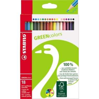 Lápices de color GREENcolors, caja de cartón con 18 lápices