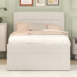thumbnail of Einzelbett Polsterbett 90x200 cm mit Lattenrost und großem Stauraum in Beige – ideal für minimalistisches Wohnen