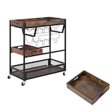 thumbnail of Carrito de servicio COSTWAY con bandeja extraíble, Carrito de cocina, 3 niveles, Carrito rodante con soporte de vidrio y estante para vino