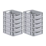 thumbnail of PROREGAL 10x Eurobox NextGen Grip mit Scharnierdeckel & blauen Verschlüssen | HxBxT 12x30x40cm | 11 Liter | Griffe offen | Glatter Boden