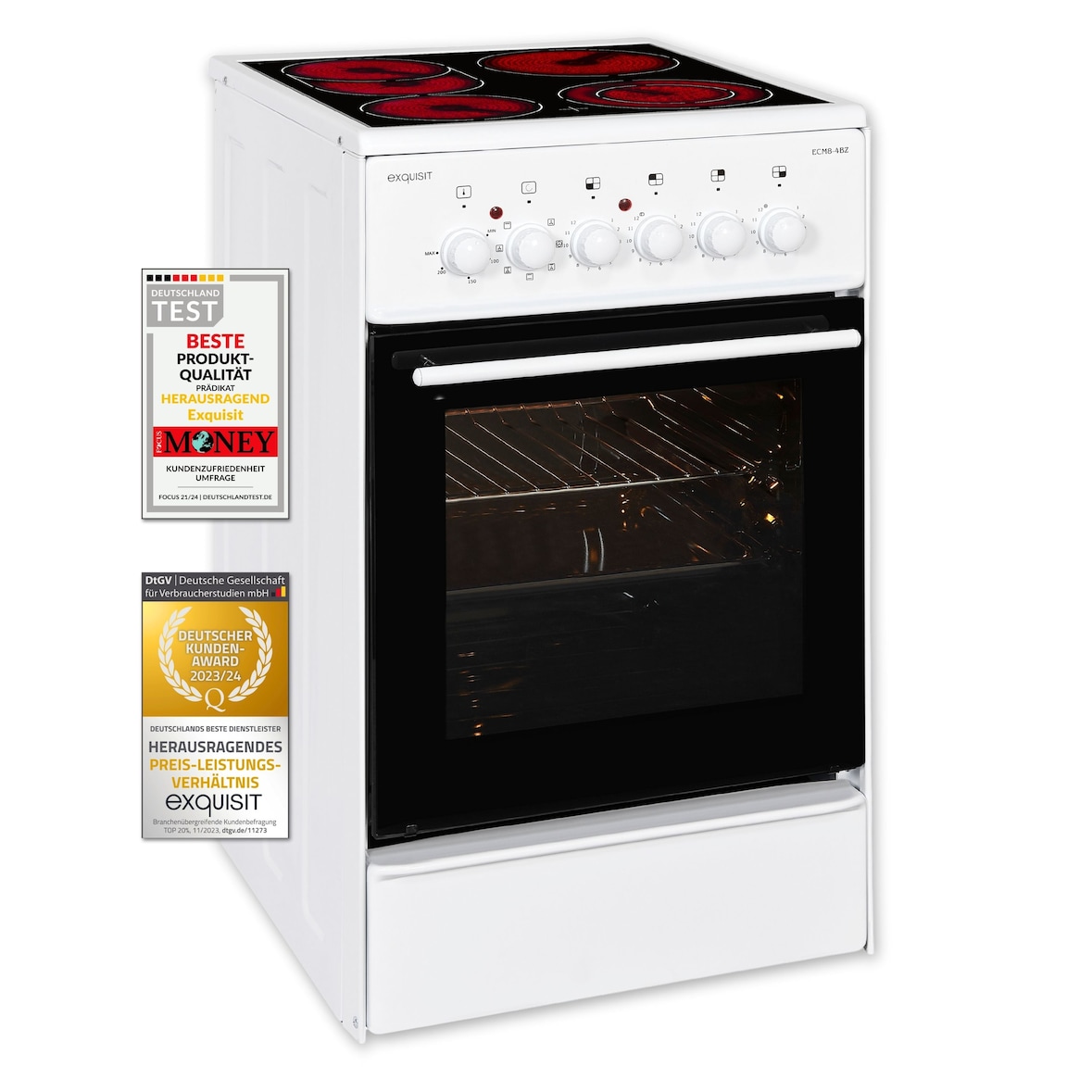 Exquisit ECM 8-4.1 BZ Elektro-Standherd | Ober-/Unterhitze | Grill | Heißluft | Multifunktion | Backofen-Volumen: 47 l | EEK:  A | Weiß