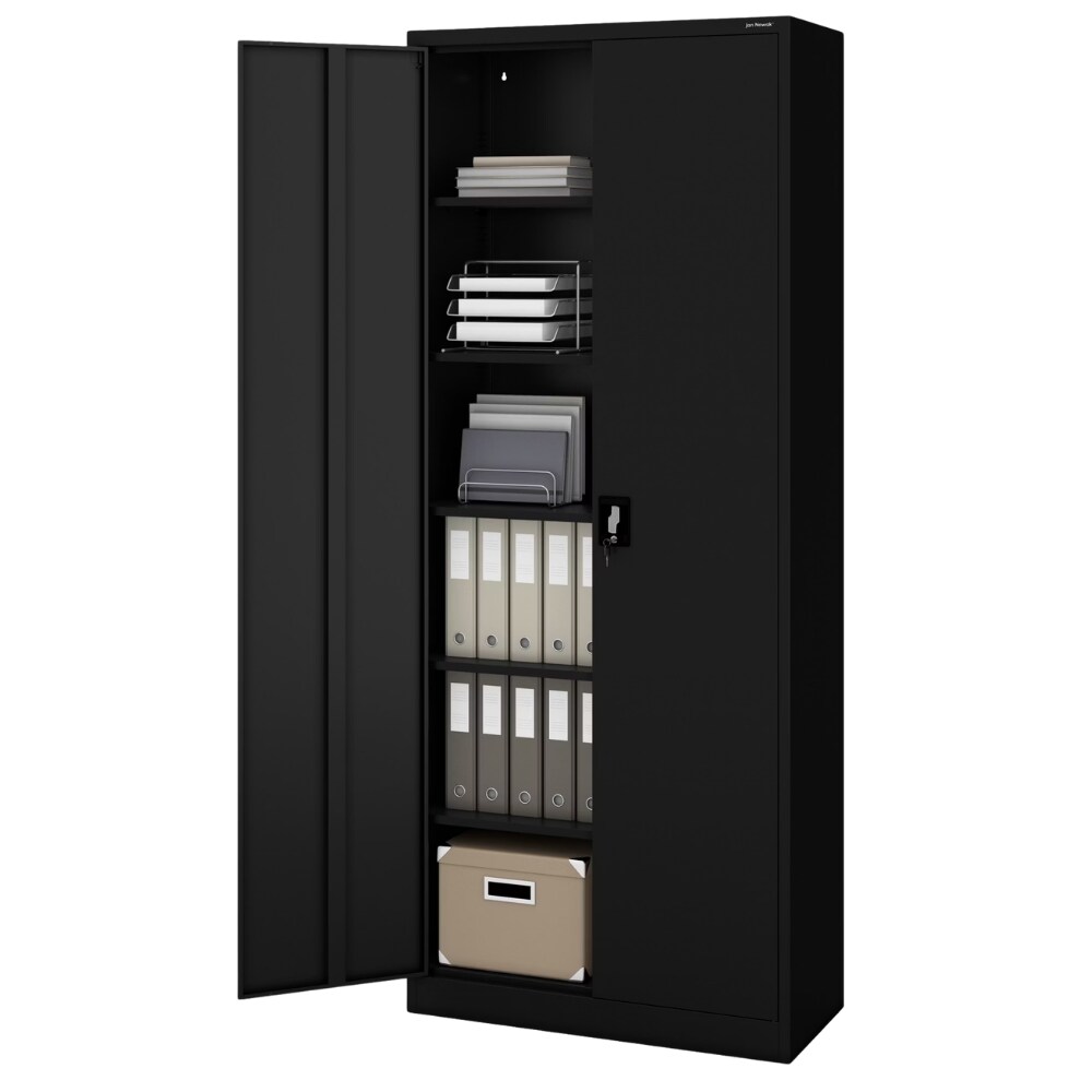 Aktenschrank abschließbar KADO 6 Ebenen verstellbar Flügeltüren Metallschrank Werkstatt Büroschrank aus Stahl Werkzeugschrank 220x90x40cm Schwarz