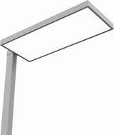Eine moderne Stehleuchte mit rechteckigem Lampenschirm.