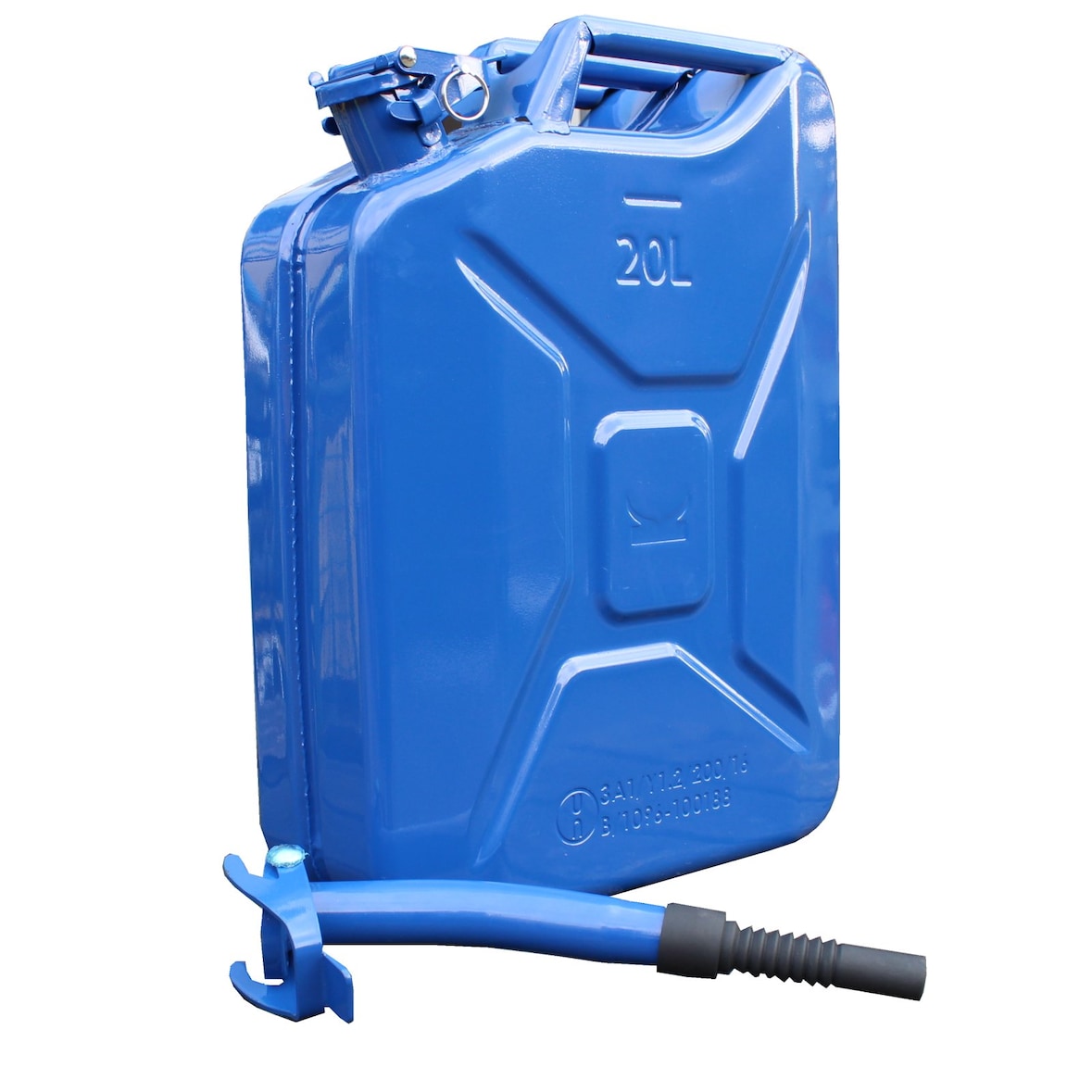 Metallkanister blau 20 Liter inkl. Ausgießer flexibel + Halter Benzin Diesel
