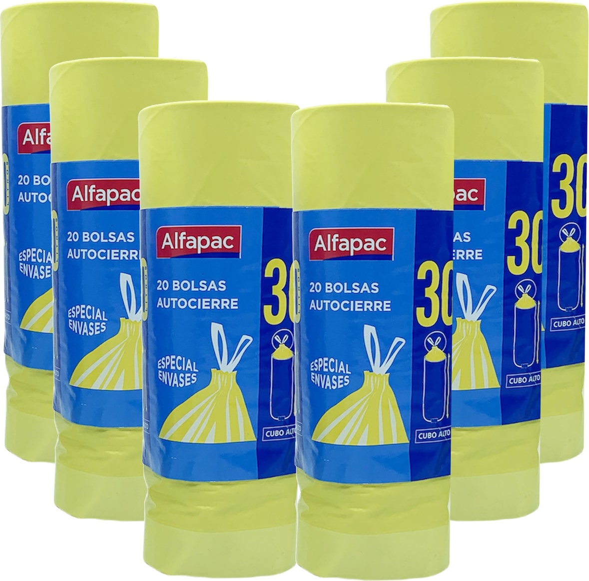 Alfapac - Müllbeutel 30L 50x75cm mit Selbstverschluss 6 Rollen x 20 Stück