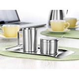 thumbnail of 5-teiliges Milch- und Zucker-Set WAVE, Edelstahl 18/10 gebürstet, spülmaschinengeeignet, Inhalt: Tablett, Gießer, Zuckerdose, Zuckerlöffel.