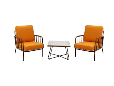 METRO PROFESSIONAL Outdoor loungeset 3-delig, staal/polyester, 2 fauteuils, 1 tafel, geel/goud