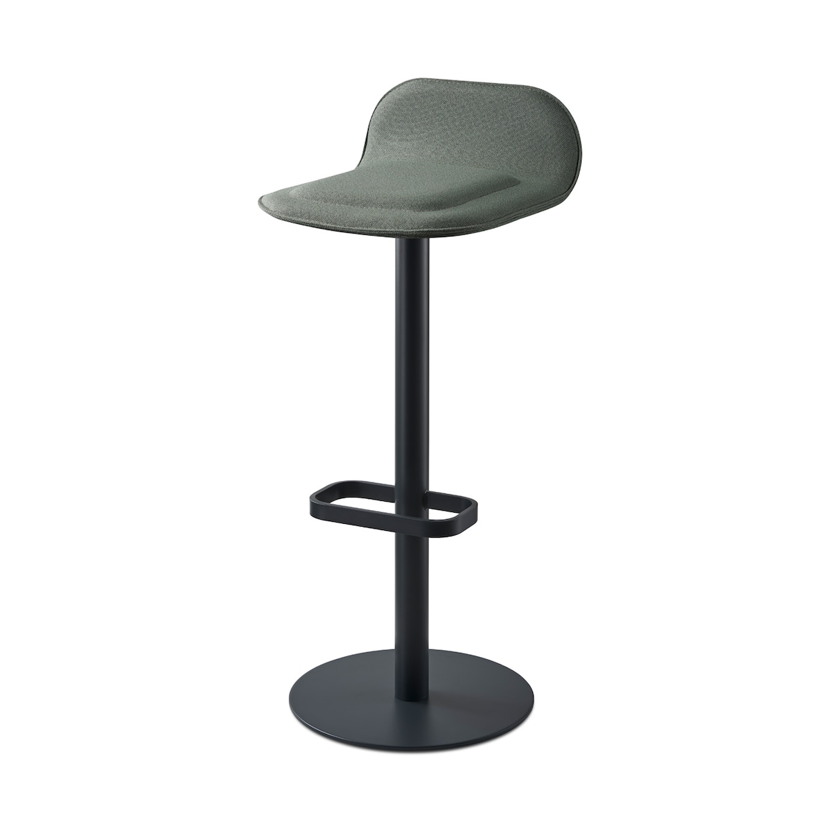 Luxuriöser Barhocker, Bezug salbei, Gestell Stahl anthrazit pulverbeschichtet, 98% recyceltes Material
