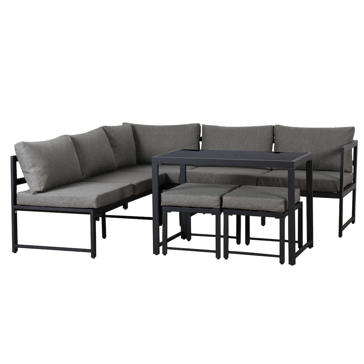 Outdoor-Tisch- und Stuhl-Set aus Aluminium in Schwarz/Grau, mit Tisch 95x56x65 cm, flexibel kombinierbar