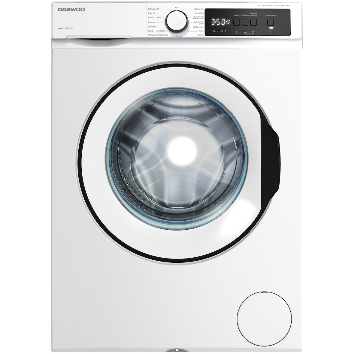 Daewoo WM-FB2694W1A-DE Waschmaschine Frontlader, 12 kg, 1400 U/min., Inverter-Motor, Allergy Safe-Programm, AquaStop