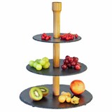 thumbnail of Westmark 3-stufige Naturschiefer-Etagère + 100 Mini-Fingerfood-Sticks, mit Kratzschutz, Maße: ø 28,5 x 40 cm, Schiefer/Kiefer, 69682260