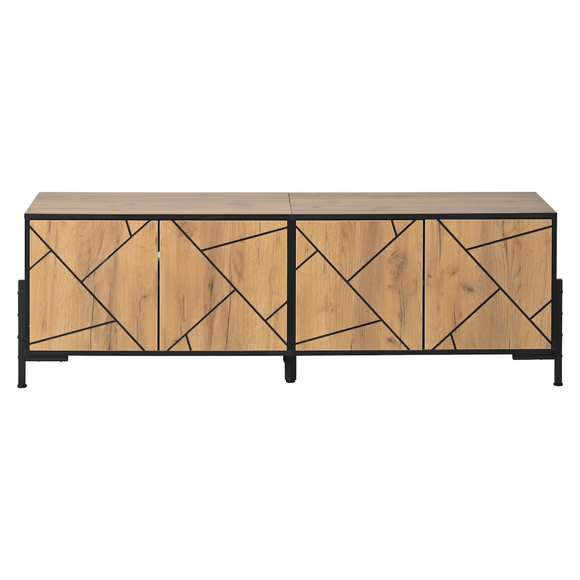 TV-Schrank aus MDF in Naturholzoptik, 153 x 40 x 50 cm, 4 Türen, für Fernseher bis ca. 65 Zoll