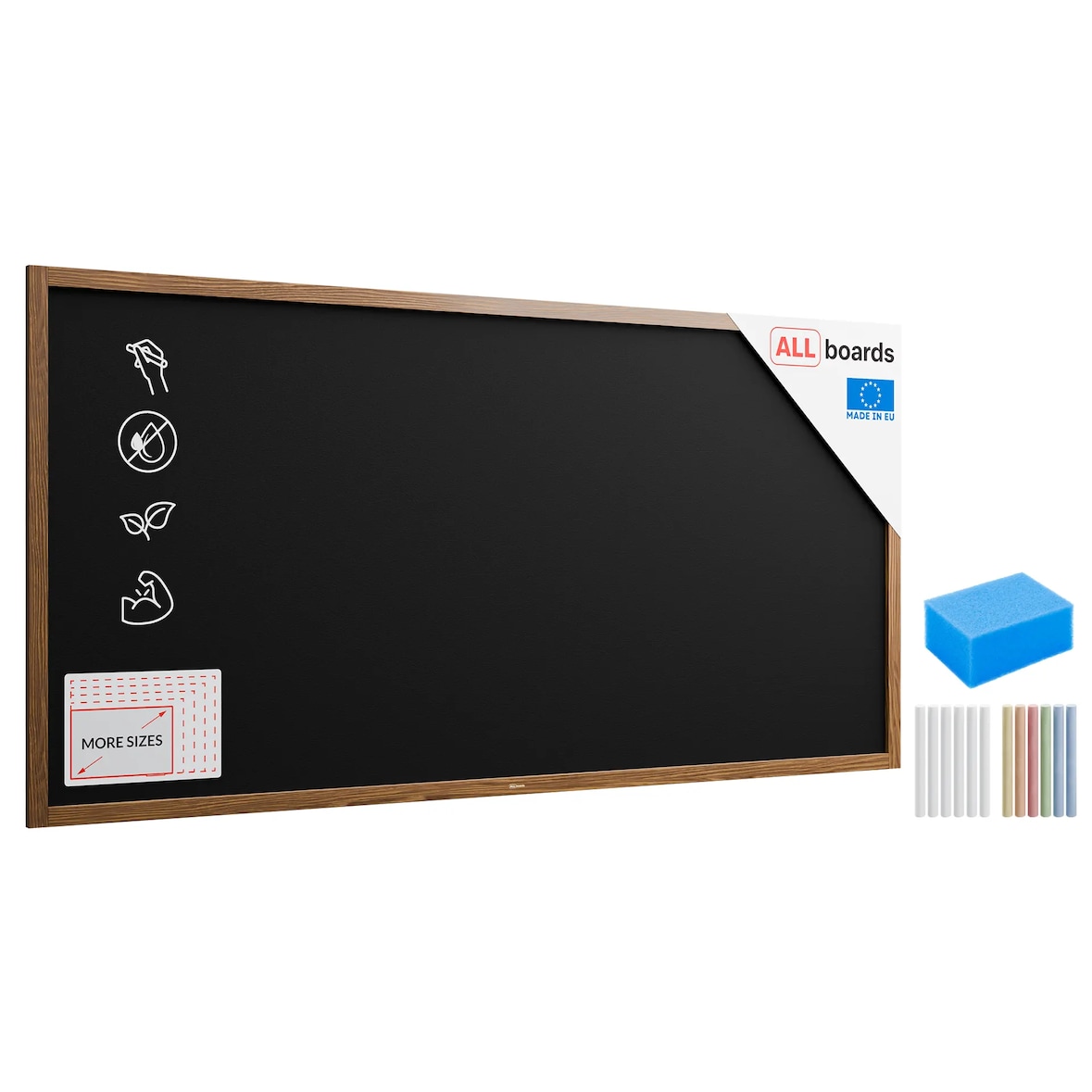 ALLboards Lavagna nera da gesso in cornice di legno 200×100 cm