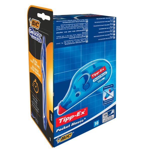 Tipp-Ex Korrekturroller Mouse 4.2 mm x 10 m Weiß 10 Stück + GRATIS 1 BIC Gelocity Quick Dry