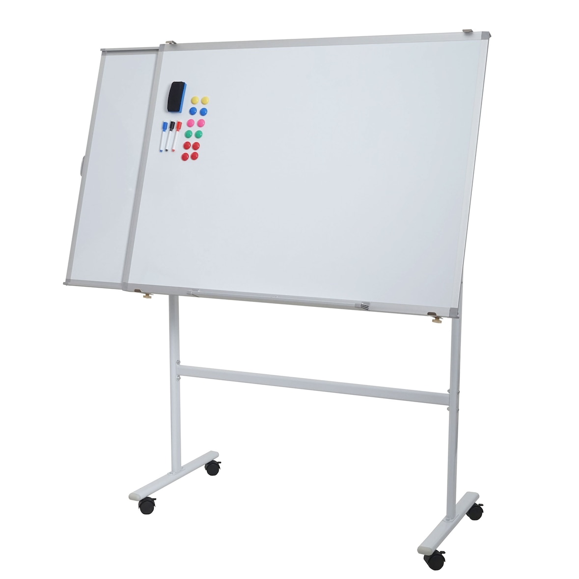 Whiteboard | HxBxT 167x186x57 cm | mobil rollbar inkl. Zubehör | mit ausziehbarer Tafel Magnettafel Memoboard Pinnwand