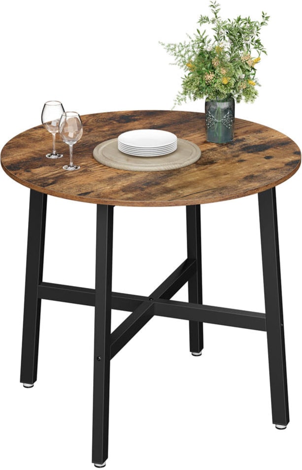 Helloshop26 - Runder Ess-/Küchentisch für Wohnzimmer/Büro 80 x 75 cm Industriestil braun 12_0007437