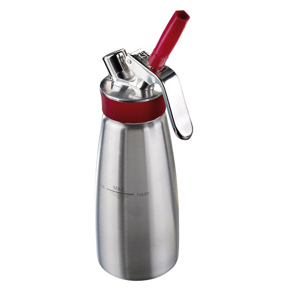 iSi Distributeur de crème Gourmet Whip Plus, acier inoxydable, Ø 8.5 x 27 cm, 0.5 L, argent/rouge