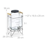thumbnail of Relaxdays Getränkespender mit Ständer, Limobehälter 5L, Edelstahl Zapfhahn & Deckel, Wasserspender, Glas, transparent
