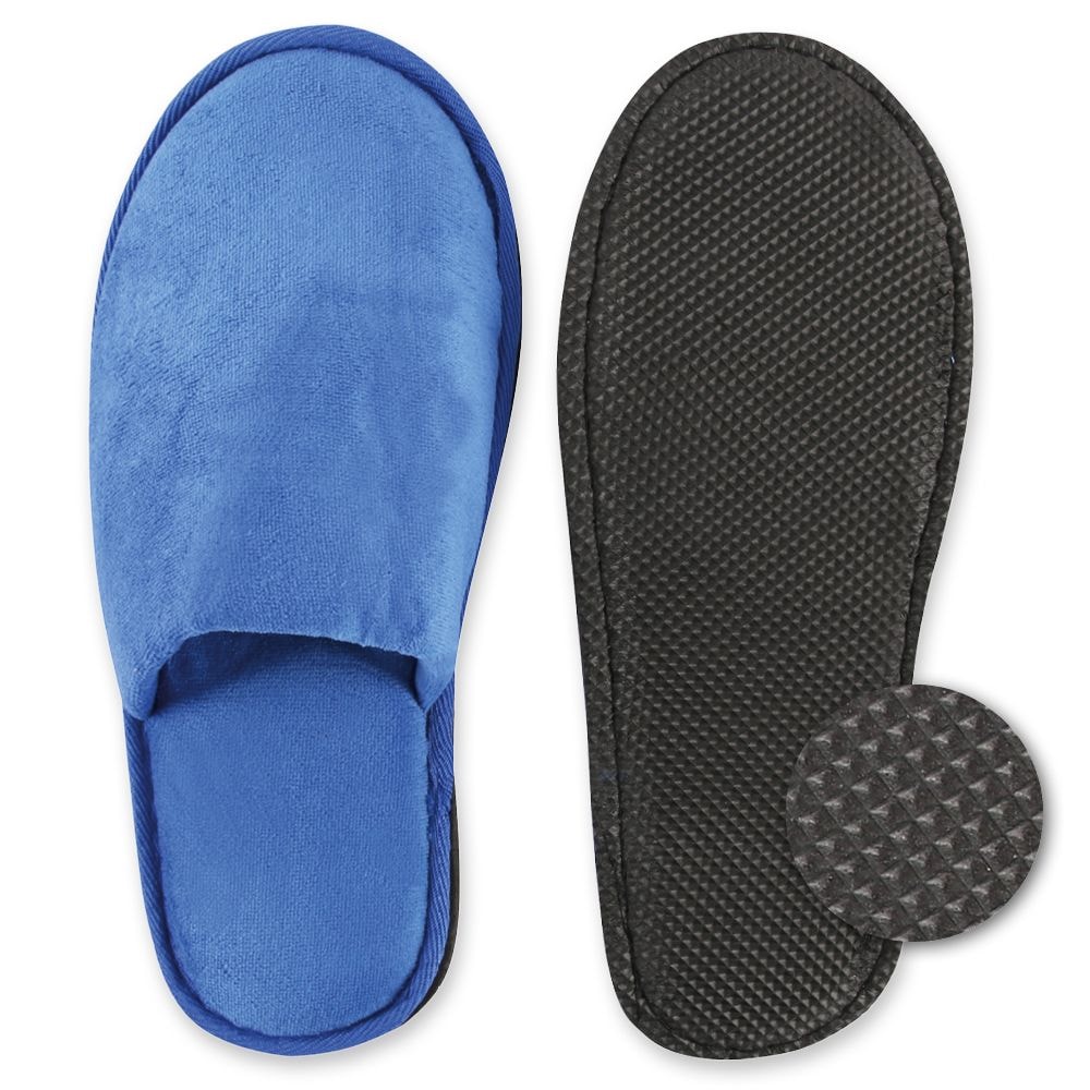 Edle Hotelslipper Deluxe Blau 10 Paar geschlossen aus Samt-Velour Einheitsgröße