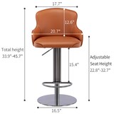 thumbnail of Barhocker Edelstahl Braun höhenverstellbar drehbar mit Rückenlehne und Fußstütze, Nappaleder Sitz, stabiler Standfuß, 116x53x53 cm