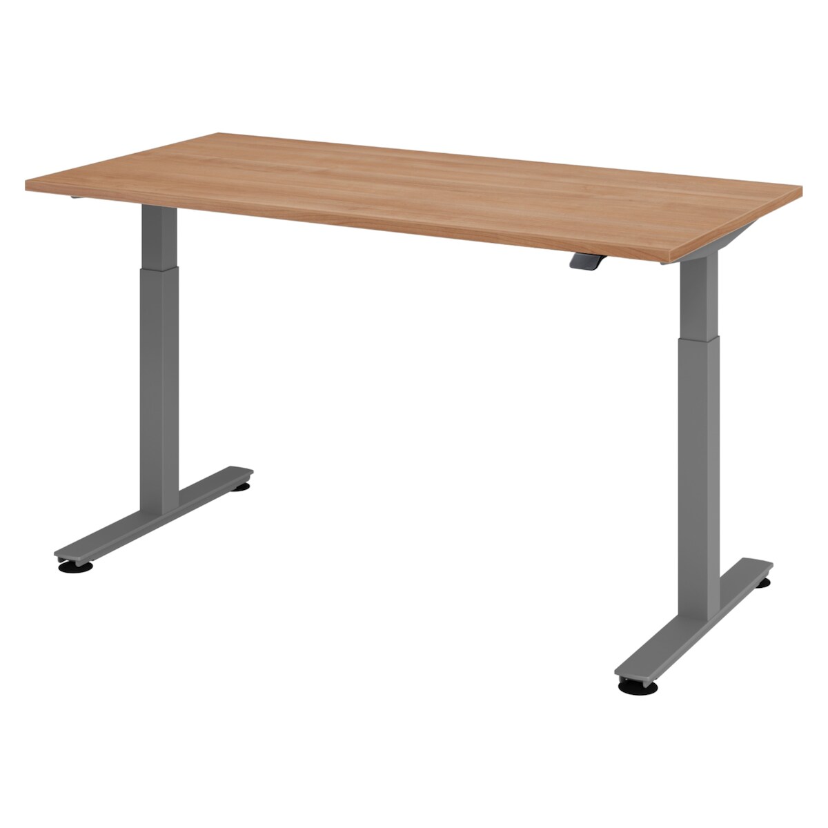 bümö elektrisch höhenverstellbarer Schreibtisch Nussbaum 160x80 cm, Gestell: Graphit - Büroschreibtisch höhenverstellbar elektrisch, elektrischer