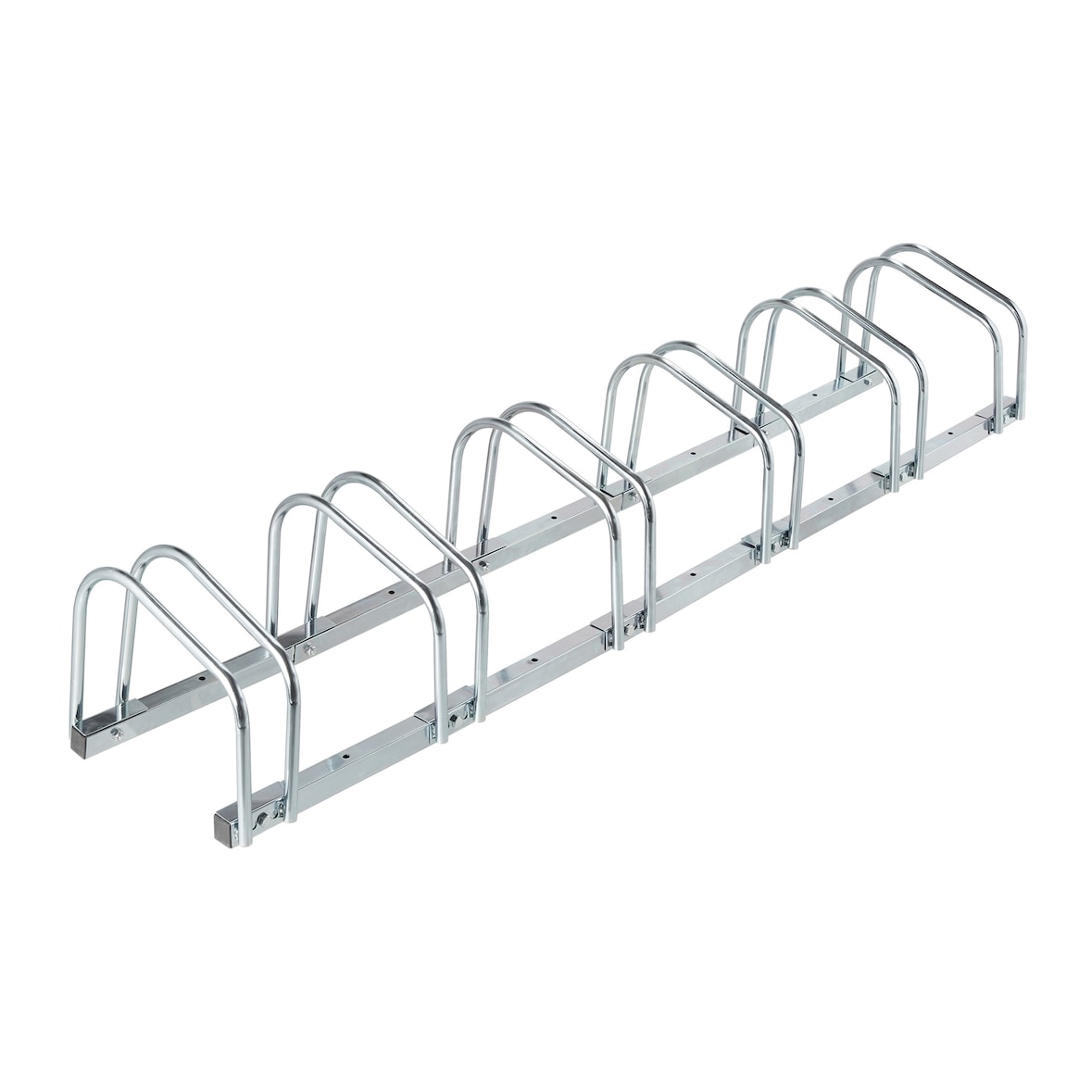 Relaxdays Fahrradständer Boden, für 6 Fahrräder, bis 60 mm Reifenbreite, Metall, Garage, Fahrrad-Aufstellständer, silber