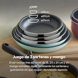 thumbnail of BERGNER Click&Cook - Conjunto de 3 frigideiras de aço inoxidável Ø18Ø20Ø24cm com cabo removível, pretas