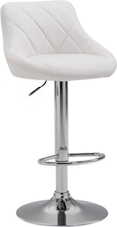 Sgabello Da Bar Girevole E Regolabile CLP Lana V2 - Schienale E Poggiapiedi, Imbottito In Similpelle, Altezza 58-79 Cm, Bianco Con Telaio Cromo