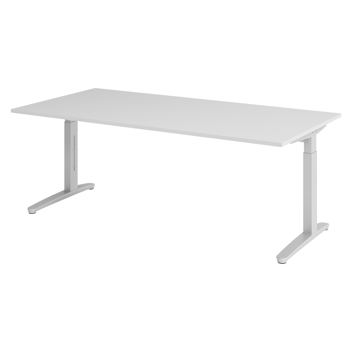 bümö manuell höhenverstellbarer Schreibtisch 200x100 in grau, Gestell in silber - PC Tisch höhenverstellbar & groß, höhenverstellbarer Tisch Büro,