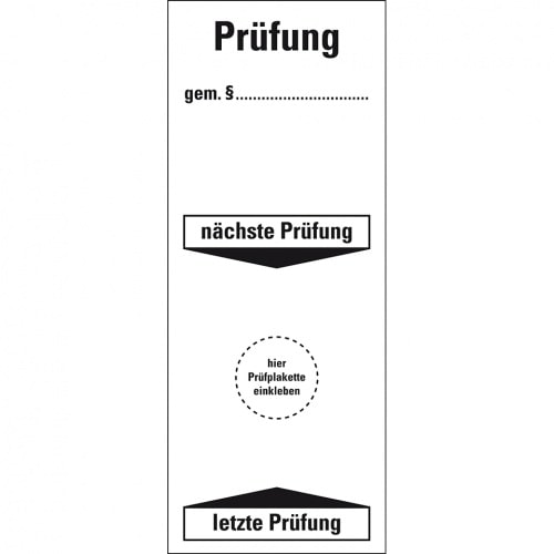 Grundetikett Prüfung gemäß §...nä/letz.Prüfung, Folie, ablösbar, 40x100mm, 40/Heft