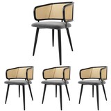 thumbnail of Esszimmerstuhl 79x54x51 cm Grau mit Rattan Rückenlehne und Samt Sitzkissen rutschfest Metallbeine in Holzoptik ergonomisch für Essbereich Café