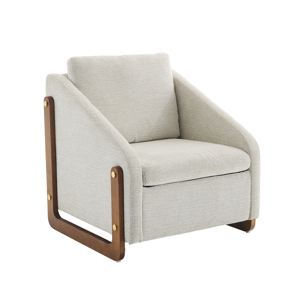 Sessel 73x73x73 Loungesessel mit Holzarmlehnen Rückenkissen Chenille Stoff Beige Modern Wohnzimmer Akzentstuhl Komfort