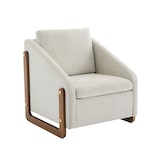 thumbnail of Sessel 73x73x73 Loungesessel mit Holzarmlehnen Rückenkissen Chenille Stoff Beige Modern Wohnzimmer Akzentstuhl Komfort