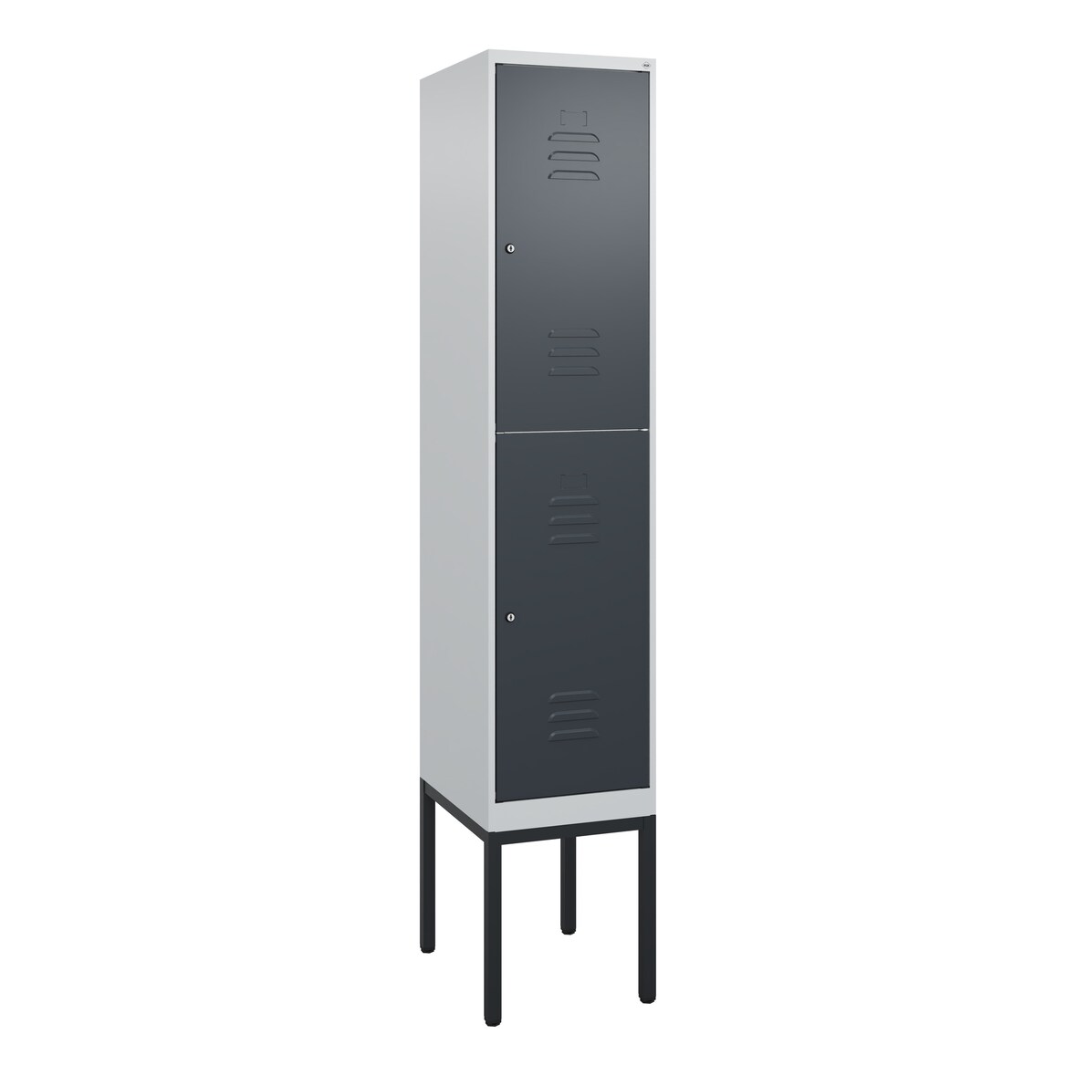C+P Spind Classic PLUS, Gestell, 2 Abteile, HxBxT 212x40x50cm, Zylinderschloss, Hellgrau/Anthrazit von PROREGAL