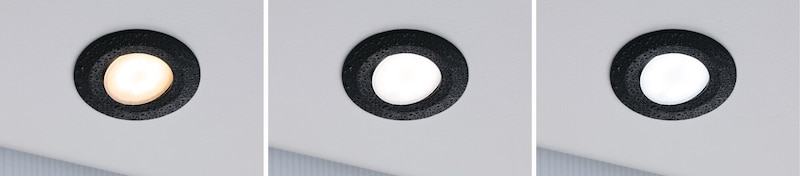 Drei Einbaustrahler mit unterschiedlicher Helligkeit.