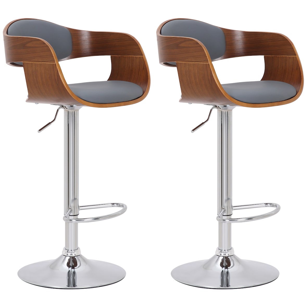 Conjunto de 2 bancos de bar Kingston em imitação de pele walnuss/grau