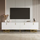 thumbnail of TV-Schrank 160x38x44 cm mit strukturierten Türen, goldenen Akzenten, verstellbaren Füßen und integriertem Stauraum