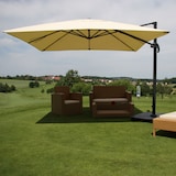 thumbnail of Décoshop26 - Parasol professionnel restaurant pour jardin terrasse 3x3m (Ø4,24m) polyester/aluminium 23kg crème avec pied 04_0003990
