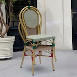 thumbnail of METRO PROFESSIONAL Chaise bistrot de terrasse PASSY, aluminium/dossier textile, aspect bamboo, vert/beige