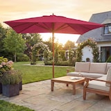 thumbnail of Gastronomie Holz-Sonnenschirm HWC-C57, Gartenschirm, Polyester/Holz 28kg, eckig 4x4m Seilzug stoßsicher ~ bordeaux